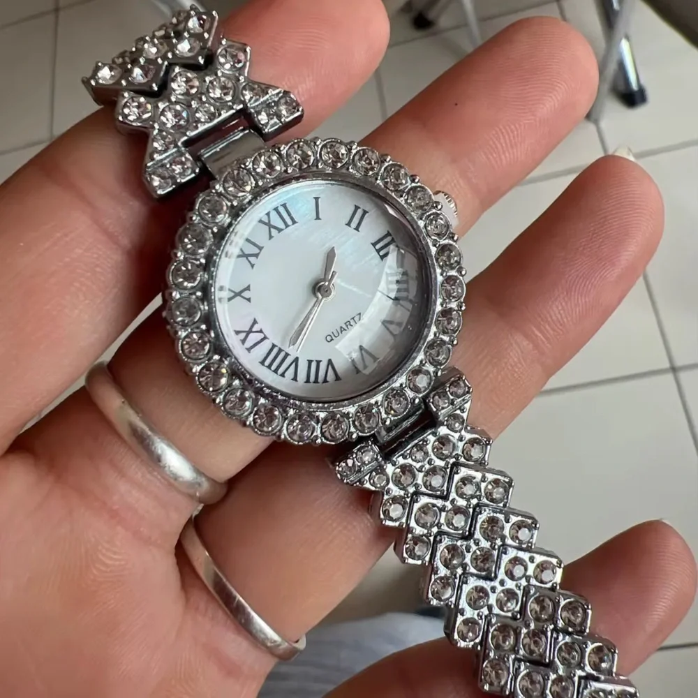 Roman Elegant Silver Crystal Bracelet Watch